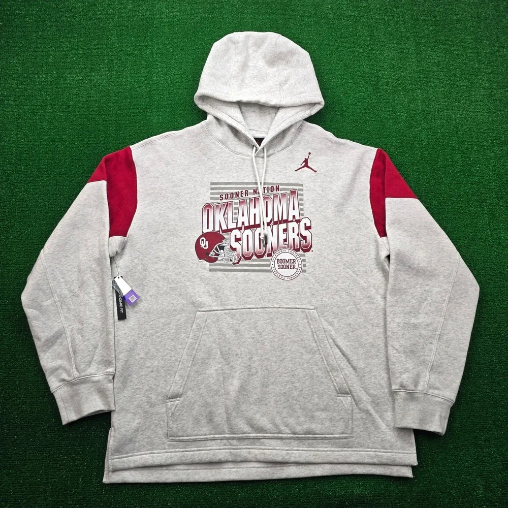 Oklahoma Sooners Nike Jordan Hoodie Sweatshirt Mens Large Gray Boomer Sooner NWT